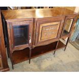 A late Victorian marquetry inlaid rosewood side cabinet, W.138cm, D.44cm, H.100cm