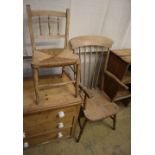 A Victorian elm and beech comb back Windsor armchair and a rush seated child's chair