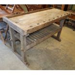 A rustic work bench, W.144cm, D.62cm, H.83cm