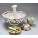 A Chinese punch bowl (a.f.) and four other items