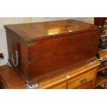 A 19th century brass mounted teak campaign trunk, W.86cm, D.47cm, H.40cm