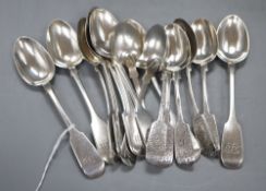 A set of nine Victorian silver fiddle pattern teaspoons, Charles Boyton, London, 1859 and a set of