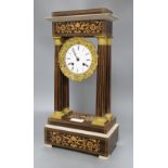 A 19th century French marquetry rosewood portico clock, height 51cm