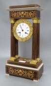 A 19th century French marquetry rosewood portico clock, height 51cm