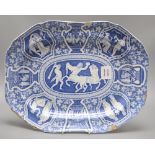 A Victorian blue and white meat plate, depicting scenes from Greek mythology, length 41cm