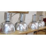 Four large industrial pendant lights, height 56cm