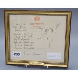 Hugh Casson: A framed signed letter, Park Gallery label verso