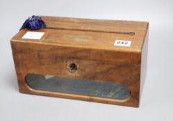 A late 19th century walnut letter box, length 27.5cm