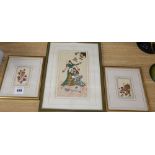 Persian School, three gouache miniatures, two signed, largest 23 x 13cm