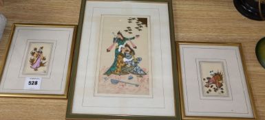 Persian School, three gouache miniatures, two signed, largest 23 x 13cm
