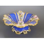 A Victorian porcelain floral encrusted pedestal dish, height 12cm