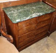 A 19th century French marble top mahogany commode, W.87cm, D.45cm, H.77cm