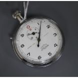 A chrome cased Nero Lemania stopwatch, retailed by Camerer Cuss, London, case diameter 49mm.