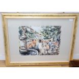 French School, watercolour, Figures in park, indistinctly signed, 47 x 61cm