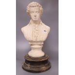 A reconstituted bust of Mozart, height 44cm excl. stand