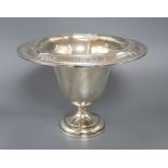 A 20th century pierced sterling wide rimmed pedestal vase, diameter 27cm, 19oz.CONDITION: A few