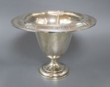 A 20th century pierced sterling wide rimmed pedestal vase, diameter 27cm, 19oz.CONDITION: A few