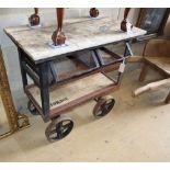 A reclaimed wood and metal two tier garden trolley, W.85cm, D.49cm, H.82cm