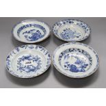 Four Chinese blue and white dishes, diameter 16cm