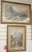 H.F. Neave, watercolour, Fishing boats in a rough sea, signed and dated '85, 39 x 69cm and a