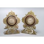 A pair of enamelled gilt metal desk pieces, barometer and timepiece, height 15cm