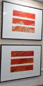 Pamie Esford, pair of monotypes, Nature red in tooth and claw I and II, signed in pencil and
