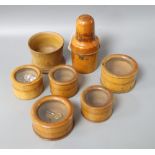 Seven Victorian boxwood chemist jars / dishes