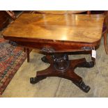 A William IV rosewood folding card table, W.91cm, D.45cm, H.73cm