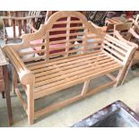 A Lutyens style teak garden bench, W.164cm, D.56cm, H.106cm