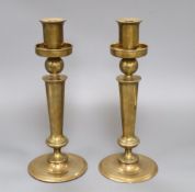 A pair of 20th century bell-metal candlesticks, height 31cm