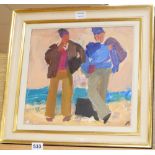 Julian Bailey (1963-), oil on board, Two figures on the beach, initialled, 35 x 38cm
