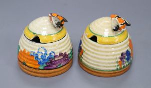 Two Clarice Cliff preserve pots, one Crocus, the other GaydayCONDITION: One of the covers has a