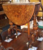 A small Victorian burr walnut Sutherland table, W.53cm, D.15cm, H.54cm