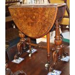 A small Victorian burr walnut Sutherland table, W.53cm, D.15cm, H.54cm