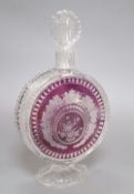 An amethyst overlaid cut glass decanter, height 27cm (a.f.)