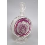 An amethyst overlaid cut glass decanter, height 27cm (a.f.)