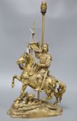 A bronze knight on a horseback lamp, overall height 53cm