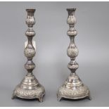 A pair of George V silver Sabbath Day candlesticks by J. Zeving, London, 1920, 30.2cm, weighted,