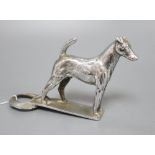 A vintage plated metal smooth fox terrier car mascot, height 10cm