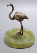 A 1920's bronze flamingo, on onyx base, height 15cm