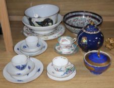 A collection of decorative ceramics, including a Royal Cauldon 'Blue Lagoon' jar and cover, six