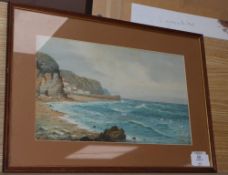 Herbert Harding Bingley (1887-1972), watercolour, Cornish coastal landscape, signed, 21 x 38cm