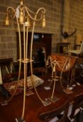 A gilt metal jardiniere stand and a matching occasional table (both lacking glass tops), stand H.