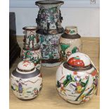 A large Chinese crackleware vase, two smaller vases and two lidded jars, tallest 35cm