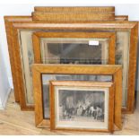 Seven assorted 19th century maple framed prints, largest aperture 48 x 59cm