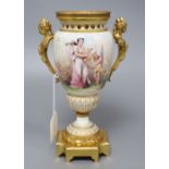 A French painted porcelain and gilt metal two-handled vase, signed I Marchand, height 23.5cm (