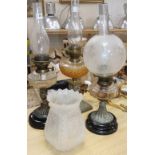 Three Victorian and later oil lamps