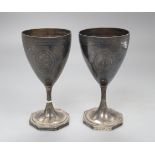 A pair of George III silver goblets on octagonal foot, Benjamin Montague?, London, 1787, 16.5cm,