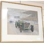 Circle of Dion Pears, pastel on buff paper, Vintage motor racing scene with Talbot number 16, 36 x