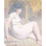 Roland Batchelor (1889-1990), oil on canvas, Seated nude, Catto Gallery label verso, 61 x 51cm